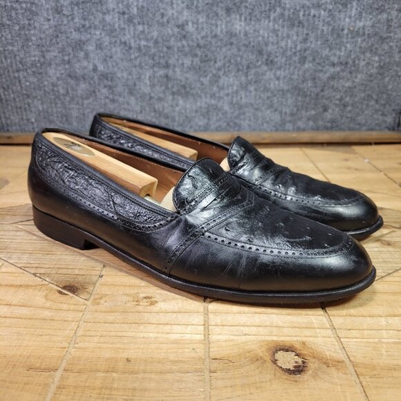 Magnanni Men's Size 9 M Black Genuine Ostrich Penny Loafers Made in Spain - Picture 1 of 13